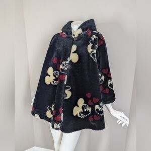 Vintage 90s Disney Mickey Minnie Faux Fur Hooded Jacket Hearts Plush Coat S